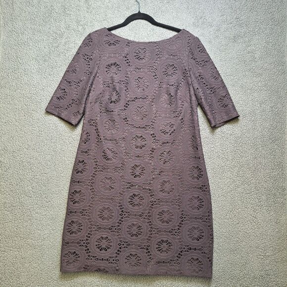 Adrianna Papell Dark Grey/Lace/Embroidered/Boat neck/Sheath Style Dress Size 14 - Picture 1 of 9